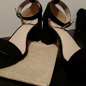 Black velvet ankle strap shoes